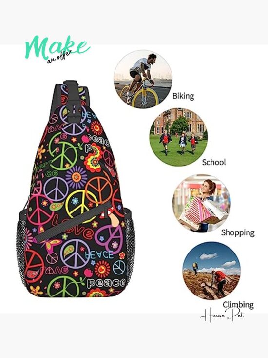 Hippie Peace Sling Bag Crossbody Shoulder Chest Backpack Travel Daypack Hiking main image 5